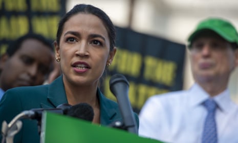 Representative Alexandria Ocasio-Cortez and other House and Senate Democrats hold news conference Civilian Climate Corps in Washington on 20 July 2021.