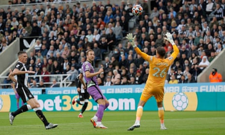 Harry Kane scores Tottenham’s second goal at St James Park on Sunday evening