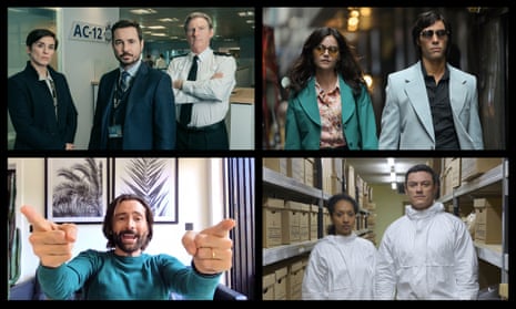 Clockwise from top left: Line of Duty, The Serpent, The Pembrokeshire Murders and Staged are all airing this year.