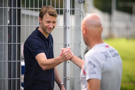 Simon Rolfes, Bayer Leverkusen’s sporting director, and Erik ten Hag.