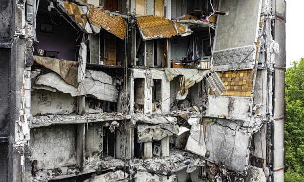 A destroyed building in a residential district of Kharkiv, Ukraine