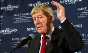 Bill Weld speaks at the Politics and Eggs breakfast at the Bedford Village inn in Bedford, New Hampshire on 15 February. 