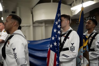 Sailors stand during a ceremony marking the 25th anniversary of the September 11 attacks.
