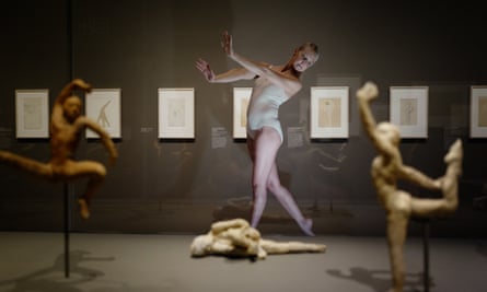 A dancer recreates one of Rodin’s sculptures from Rodin and Dance: The Essence of Movement.