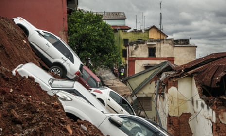 Cars piled up in the Madagascan capital of Antananarivo after the storm