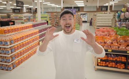 Jimmy Donaldson hosts his $10,000 Every Day You Survive in a Grocery Store challenge in 2023.