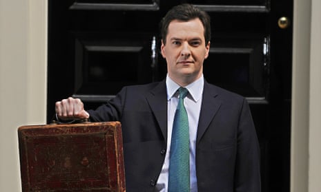 British Chancellor George Osborne holds Gladstone's red box outside 11 Downing Street