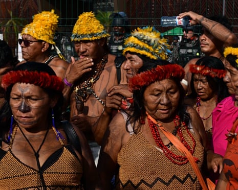 Indigenous protesters blockade the entrance to COP30 in Belem, Brazil