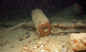 An iron cannon broken into pieces by a trawler’s fishing gear.