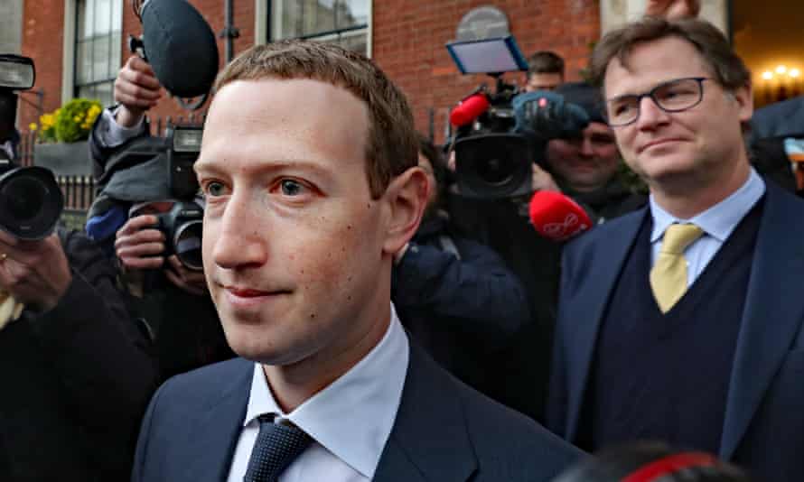 Nick Clegg with Facebook CEO Mark Zuckerberg in Dublin on 17 June 2020. He defended Facebook’s decision not to take action against inflammatory posts by Donald Trump, arguing that ‘defending free expression is important’.