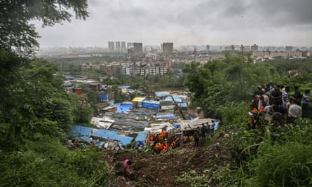 A wall collapsed on some shanties in Chembur’s Bharat Nagar area due to a landslide after heavy rainfall in the city
