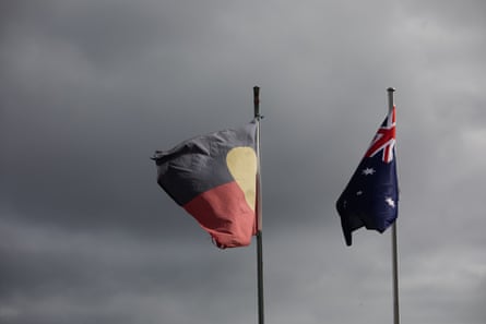 The Aboriginal and Australian flags flying in Bargo