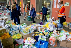 Volunteers sort through items