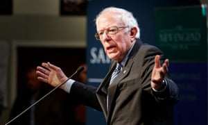 Bernie Sanders at St Anselm College, Manchester on Friday. Sanders leads by a point in the latest poll.
