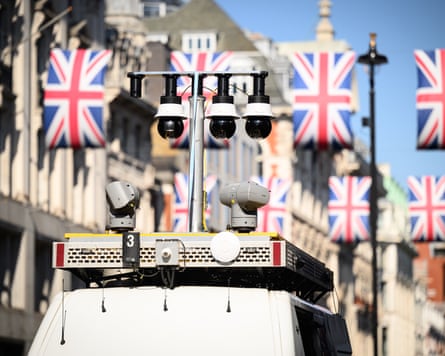 A police van with several cameras fitted to its roof