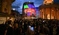 Crowds watch projection of results on Broadcasting House