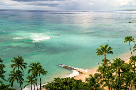 Hawaii reopens with coronavirus traveler testing program. Wakiki Beach, Honolulu, on 22 October.