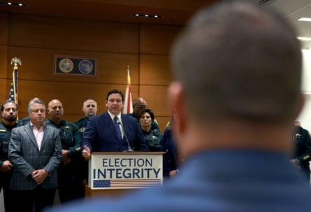 Ron DeSantis speaks during a press conference held at the Broward County Courthouse on August 18, 2022 in Fort Lauderdale, Florida.