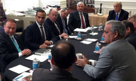 George Papadopoulos attends a campaign national security meeting in Washington on 31 March 2016.