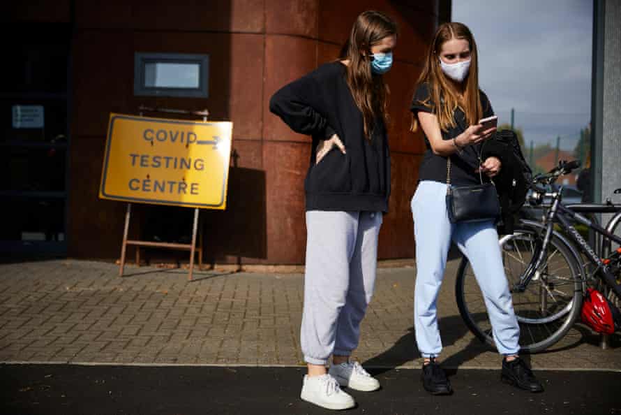 Students outside a temporary Covid-19 testing centre in Manchester last September.