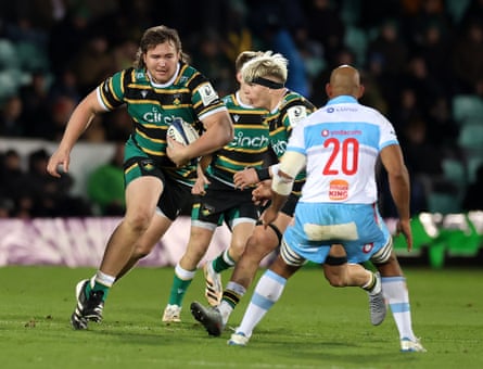 JJ van der Meschtof Northampton Saints hurtles towards the Bulls’ Nizaam Carr in December’s Champions Cup game
