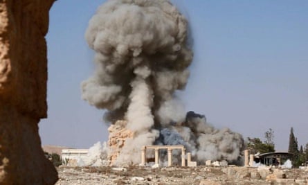 A photograph published by Isis of the destruction of the Temple of Bel in Palmyra, Syria