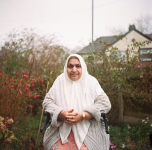 Halima Jabeen in her front garden, Ashton-under-Lyne, Greater Manchester