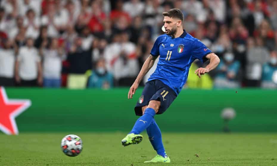 Domenico Berardi helped to swing the game Italy’s way after his introduction and scored his penalty.