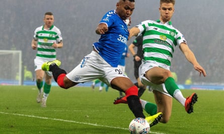 Alfredo Morelos in action for Rangers against Celtic in Scottish League Cup final