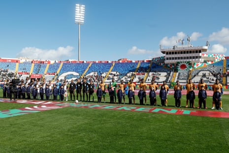 The players line up ahead of the Africa Cup of Nations match between Mali and Zambia.
