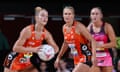 Jamie-Lee Price of Giants Netball plays against Adelaide Thunderbirds in a Super Netball match