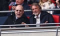 Avram Glazer and Jim Ratcliffe look on during the FA Cup semi-final against Coventry on Sunday