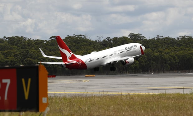 A Qantas plane takes off at Melbourne Airport