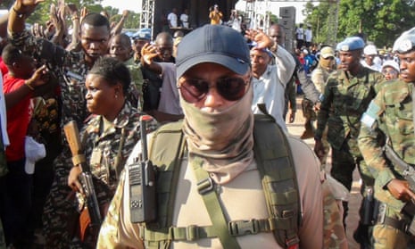 Russian Wagner officers provide security in Bangui for the CAR president Faustin-Archange Touadera earlier this month.