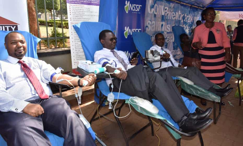 Donors give blood at Constitutional Square in the Ugandan capital, Kampala