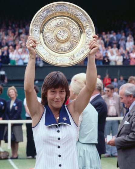 Martina Navratilova holds up the Wimbledon trophy in 1978