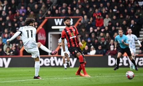 Liverpool's Mohamed Salah shoots at goal.