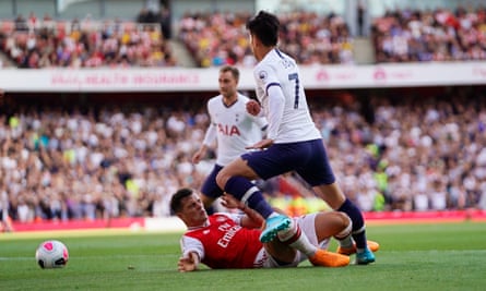 Granit Xhaka’s ‘ludicrously rash’ challenge on Son Heung-min, which led to Spurs’s second goal.