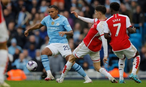 Manchester City’s Manuel Akanji on the ball against Arsenal