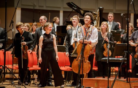 Conductor Mirga Gražinytė-Tyla and cellist Sheku Kanneh-Mason with the CBSO at Symphony Hall, Birmingham