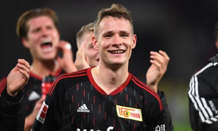 Union Berlin’s Paul Jaeckel celebrates their 1-0 win against VfB Stuttgart