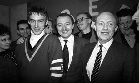 With Ken Livingstone and Neil Kinnock at the launch of Red Wedge, an initiative to get young people interested in politics, 1985.