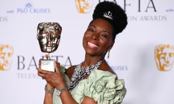 Floella Benjamin poses with the Bafta fellowship award in the Winners Room during the presentation ceremony on Sunday night.