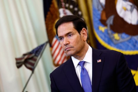 Secretary of State Marco Rubio at diplomatic podium