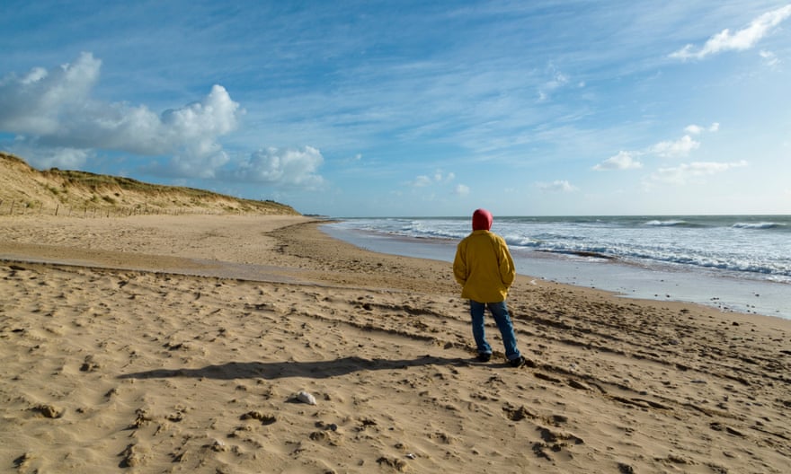 Lone person on beach Of Grenettes, Ile De Re, Poitou Charente, Charente Maritime, France