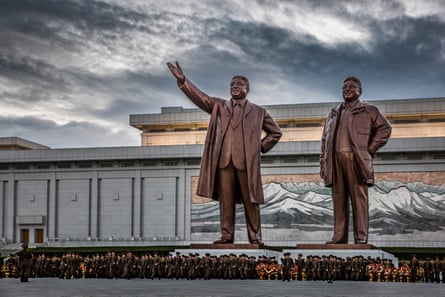The Mansudae Grand Monument in Pyongyang, with bronze statues of Kim Il-sung and Kim Jong-il