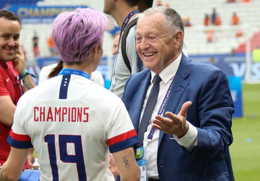 Jean-Michel Aulas congratulates Megan Rapinoe after USA beat the Netherlands in the World Cup final in July last year.