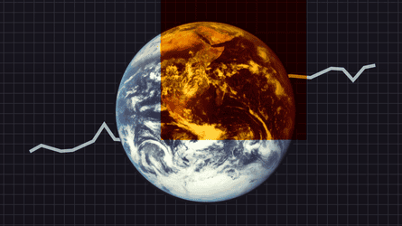 Graphic of Earth and a graph line showing increasing values