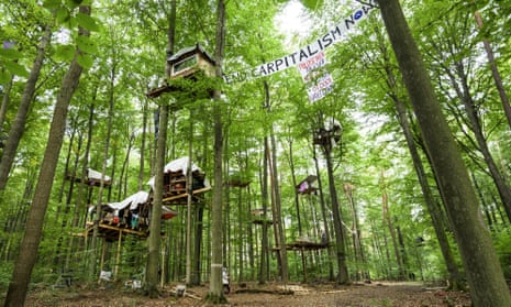 activist tree houses  planned A49 route in Dannenrod, Germany,  2020.