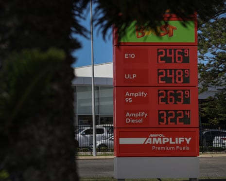 Fuel prices on display at a petrol station in Sydney